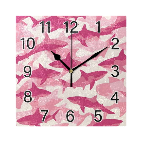 Ryvnso Sharks Pattern Wall Clock Square Silent Non-Ticking Battery Operated 7.78"