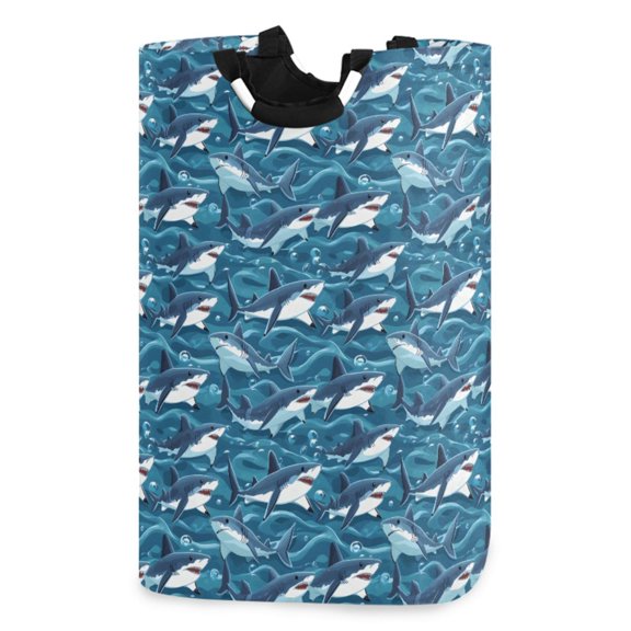 Ryvnso Sharks Sea Pattern Large Storage Basket with Handles Collapsible Organizer Bin Laundry Hamper