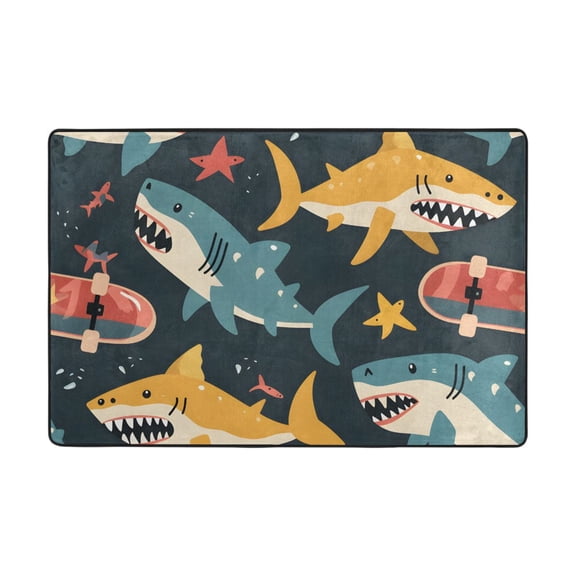 Ryvnso Sharks Skating Area Floor Mats Large Nursery Rugs Non-Slip Carpets Doormat 36" x 24"