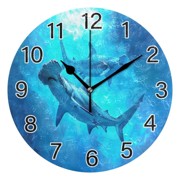 Ryvnso Sharks in Ocean Wall Clock Non Ticking Silent Kitchen Clock Battery Operated Clocks 10 inch