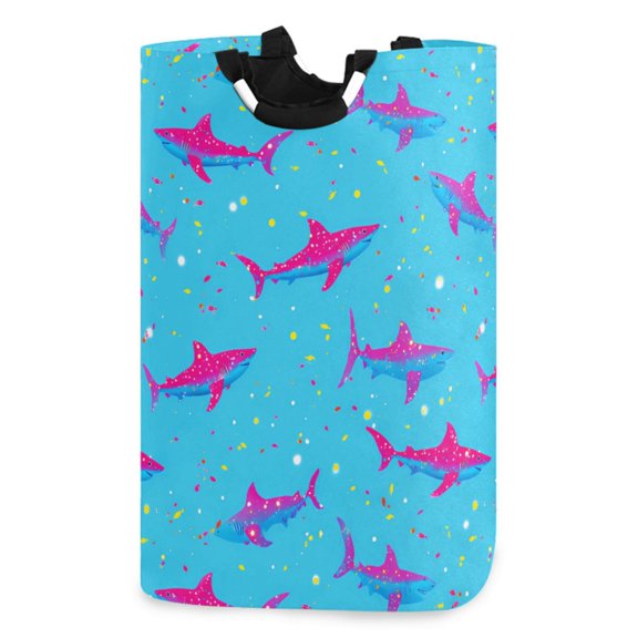 Ryvnso Sharks on Blue Pattern Large Storage Basket with Handles Collapsible Organizer Bin Laundry Hamper