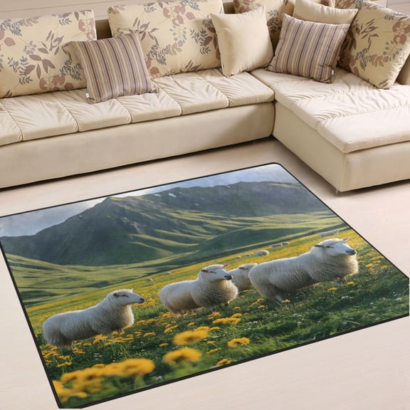 Ryvnso Sheeps on Field Area Rug Floor Mats Non-Slip Home Carpet 63 x 48 inch