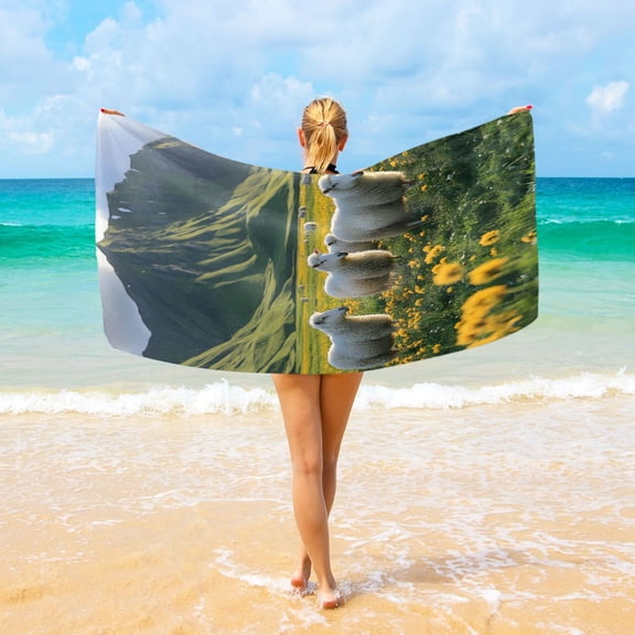 Ryvnso Sheeps on Field Beach Towel Quick Dry Swimming Yoga Beach Towels Large Sand Free Microfiber Towel 31"W x 71"L