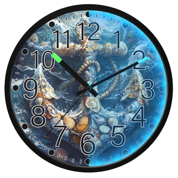 Ryvnso Shell Anchors 12 Inch Night Light Wall Clock Silent Battery Operated Luminous Clocks