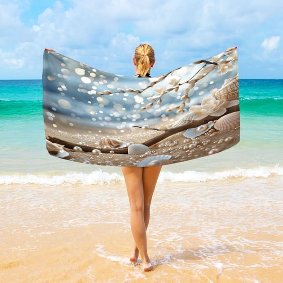 Ryvnso Shells Pearls on Beach Oversized Beach Towel Microfiber Bath Blankets Swimming Fitness 37" x 74"