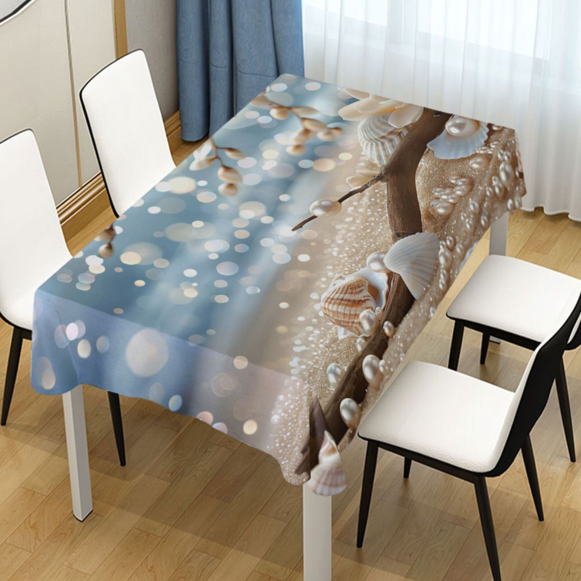 Shell Table Clothes Ryvnso Shells Pearls on Beach Rectangle Table Cloth Tablecover Dinning ...