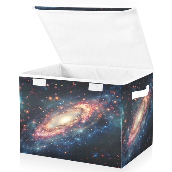 Ryvnso Shiney Glittering Galaxy Large Lidded Foldable Storage Baskets Cubes Boxes Lids Bin for Home