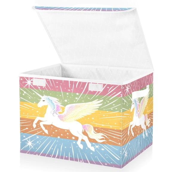 Ryvnso Shining Winged Unicorn Large Lidded Foldable Storage Baskets Cubes Boxes Lids Bin for Home