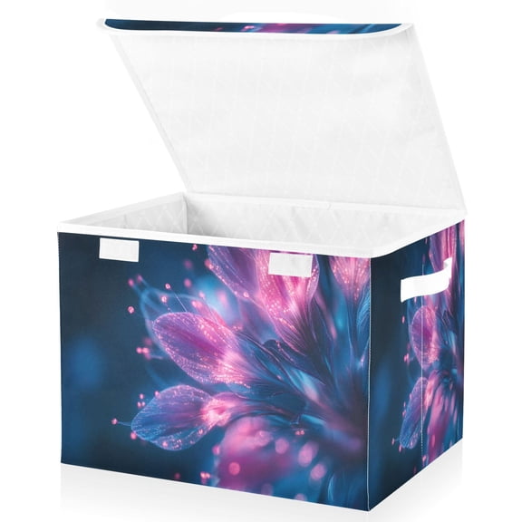 Ryvnso Shiny Flower Leaf Large Lidded Foldable Storage Baskets Cubes Boxes Lids Bin for Home