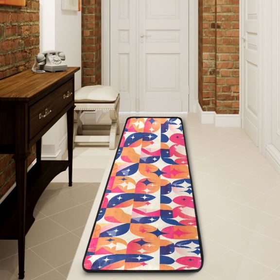 Ryvnso Shiny Geometric Print Hallway Runner Rugs Floor Carpet Non Slip Entryway Mat 2' x 6'