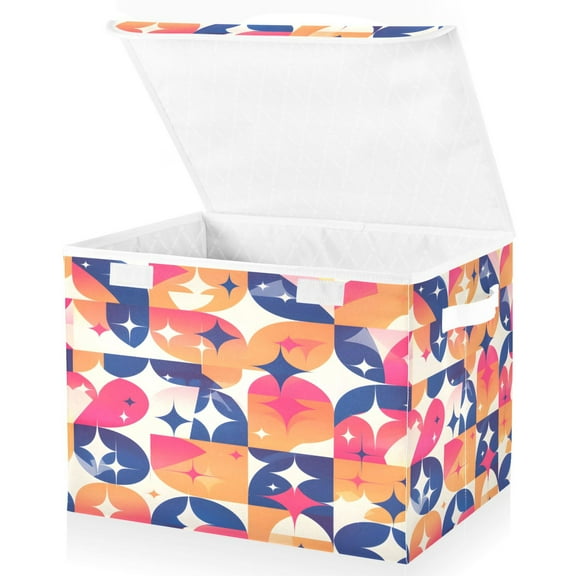 Ryvnso Shiny Geometric Print Large Lidded Foldable Storage Baskets Cubes Boxes Lids Bin for Home