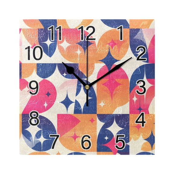 Ryvnso Shiny Geometric Print Wall Clock Square Silent Non-Ticking Battery Operated 7.78"
