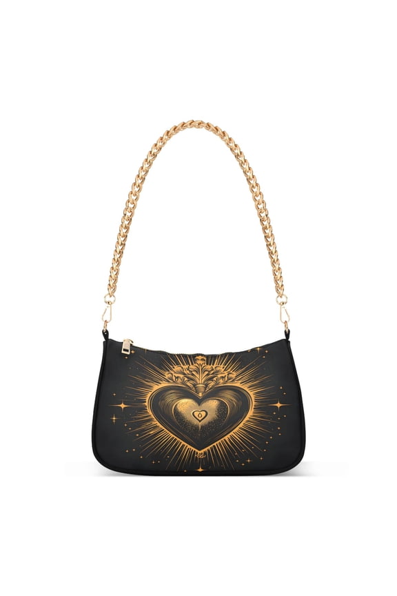 Shiny Heart Love Womens Chain Shoulder Bag Tote Handbags Clutch Hobo Purse with Zipper for Travel