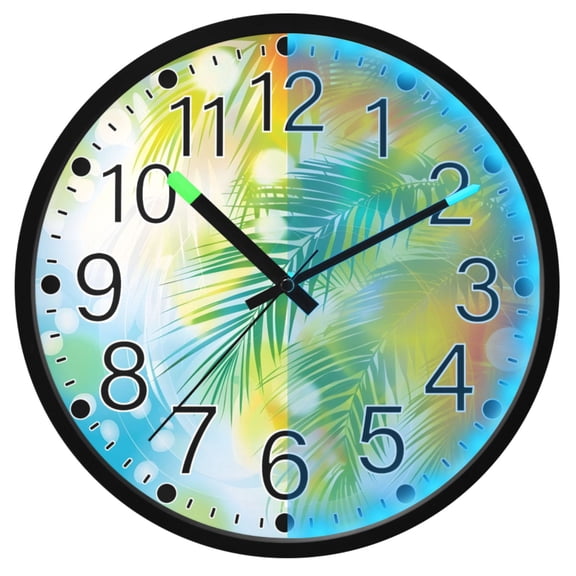 Ryvnso Shiny Palm Tree 12 Inch Night Light Wall Clock Silent Battery Operated Luminous Clocks