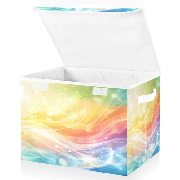 Ryvnso Shiny Rainbow Large Lidded Foldable Storage Baskets Cubes Boxes Lids Bin for Home