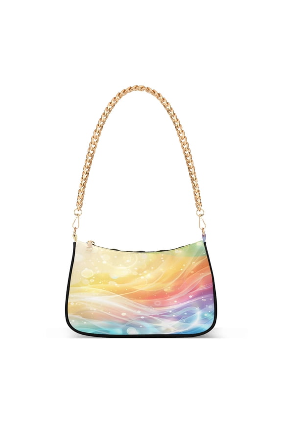 Shiny Rainbow Womens Chain Shoulder Bag Tote Handbags Clutch Hobo Purse with Zipper for Travel