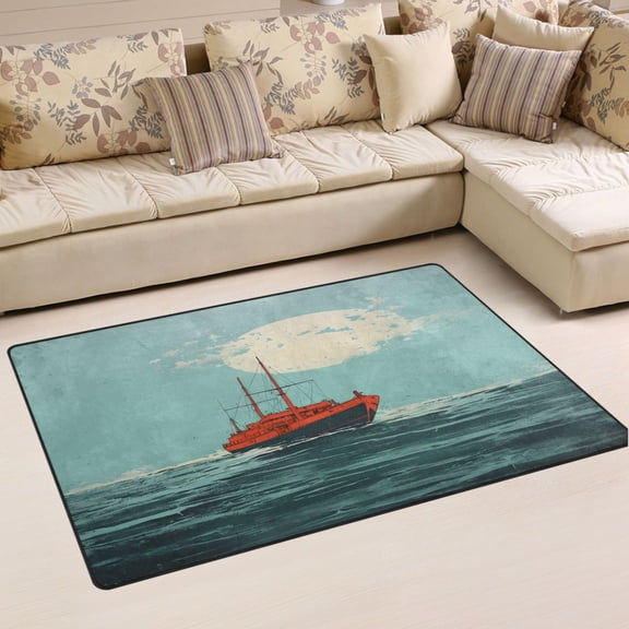 Ryvnso Ship on Sea Area Floor Mat Non-Slip Carpet Soft Rugs Doormats 60" x 39"