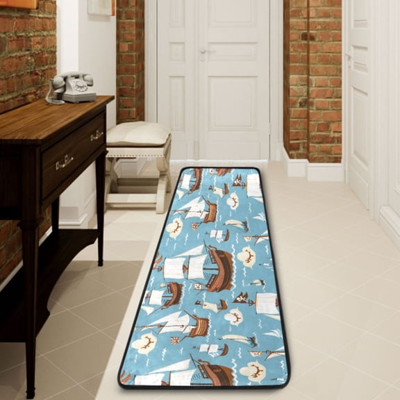 Ryvnso Ship on Sea Hallway Runner Rugs Floor Carpet Non Slip Entryway Mat 2' x 6'