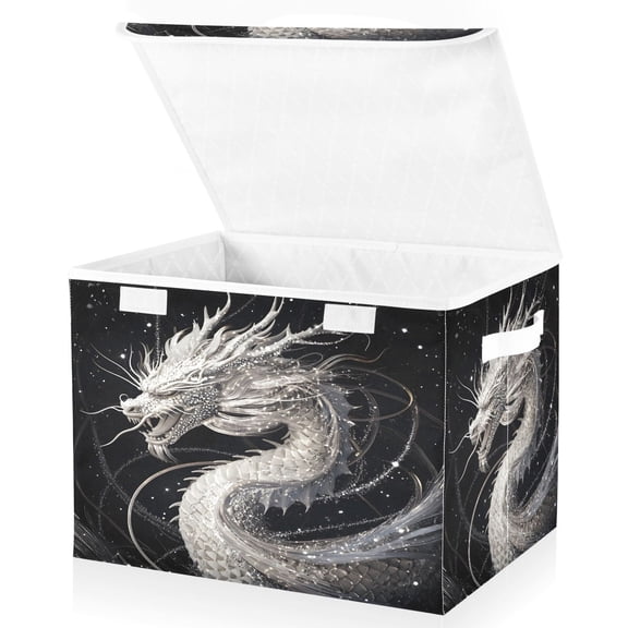 Ryvnso Silver Art Dragon Storage Bins Lidded Foldable Organizer Containers Baskets Cube