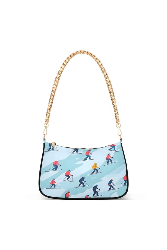 Skating on Winter Womens Chain Shoulder Bag Tote Handbags Clutch Hobo Purse with Zipper for Travel