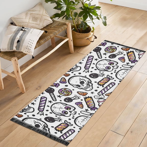 Ryvnso Skeleton Cartoon Bedroom Runner Rug 2'x6' Hallway Area Carpet Non Slip Entryway Mat with Tassels