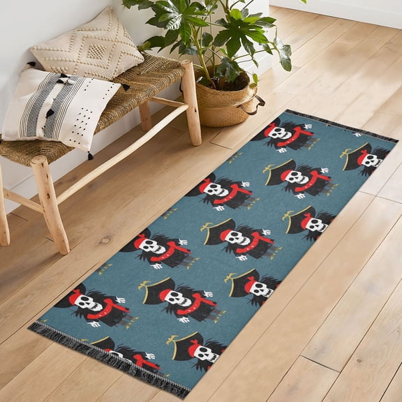 Ryvnso Skeleton Cool Bedroom Runner Rug 2'x6' Hallway Area Carpet Non Slip Entryway Mat with Tassels