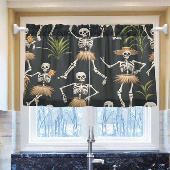 Ryvnso Skeleton Dancing Half Curtains Sets Tier 2 Panels Short Curtain Rod Pocket 27"W x 24"L