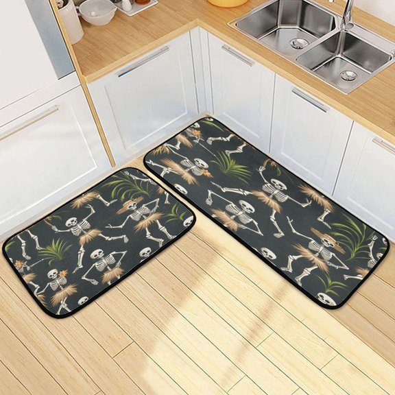 Ryvnso Skeleton Dancing Kitchen Rugs Set Non Slip Runner Mats for Dining Room