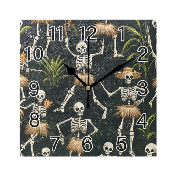 Ryvnso Skeleton Dancing Wall Clock Square Silent Non-Ticking Battery Operated 7.78"
