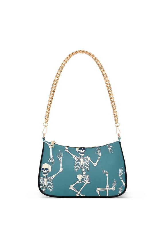 Skeleton Dancing Womens Chain Shoulder Bag Tote Handbags Clutch Hobo Purse with Zipper for Travel