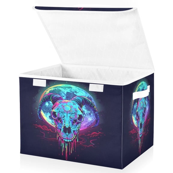 Ryvnso Skeleton Goat Moon Large Lidded Foldable Storage Baskets Cubes Boxes Lids Bin for Home