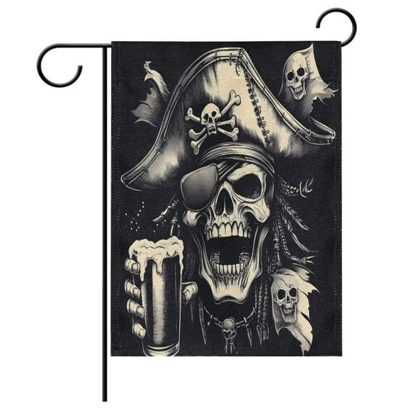 Ryvnso Skeleton Pirate Bone Garden Flag 12x18 Inch Double Sided Seasonal Yard Decoration