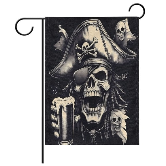 Ryvnso Skeleton Pirate Bone Garden Flag 12x18 Inch Double Sided Seasonal Yard Decoration