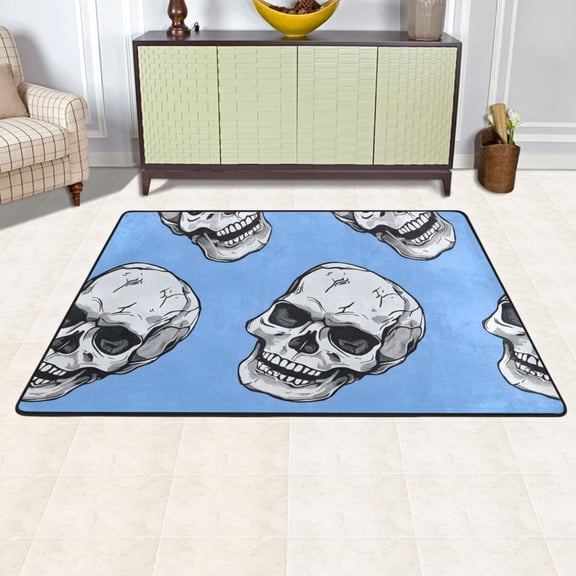 Ryvnso Skeleton Skull Head Area Floor Mats Large Nursery Rugs Non-Slip Carpets Doormat 72" x 48"