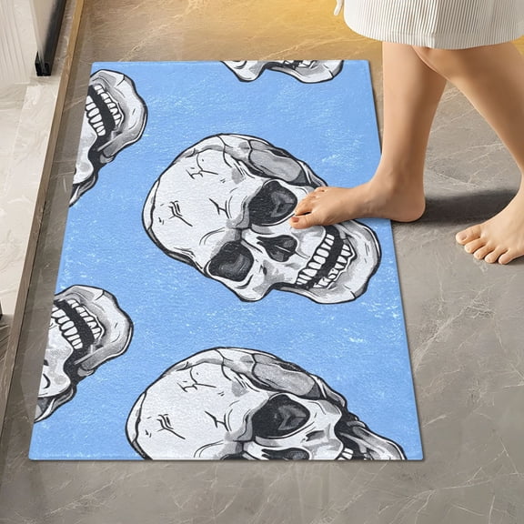 Ryvnso Skeleton Skull Head Bathroom Shaggy Rugs Toilet Rectangle Mat Soft Contour Rug 24"x16"