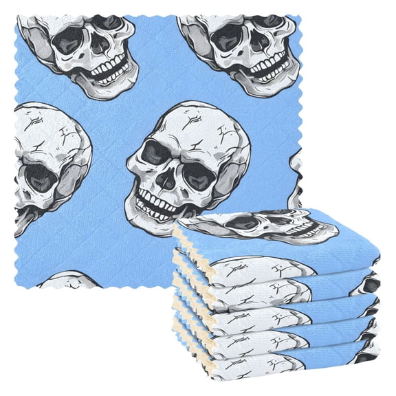 Ryvnso Skeleton Skull Head Kitchen Towels Dish Clothes for Drying Dishes Cleaning Absorbent Set of 6