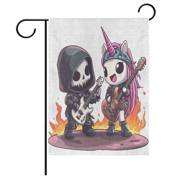 Ryvnso Skeleton and Unicorn Garden Flag 12x18 Inch Double Sided Seasonal Yard Decoration