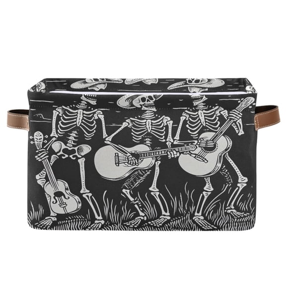 Ryvnso Skeletons Play Guitar Storage Basket Large Bin Foldable Boxes Toys Organizer 14.2x10.2x8.3in 1 PC