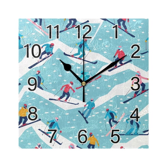 Ryvnso Skiers Skating Wall Clock Square Silent Non-Ticking Battery Operated 7.78"