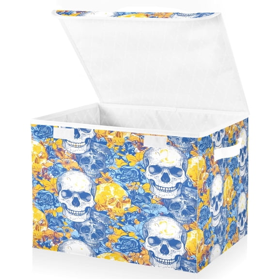 Ryvnso Skull Art Paint Large Lidded Foldable Storage Baskets Cubes Boxes Lids Bin for Home