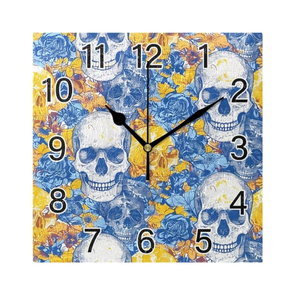Ryvnso Skull Art Paint Wall Clock Square Silent Non-Ticking Battery Operated 7.78"