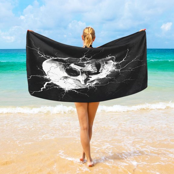 Ryvnso Skull Beach Towel Quick Dry Swimming Yoga Beach Towels Large Sand Free Microfiber Towel 31"W x 71"L