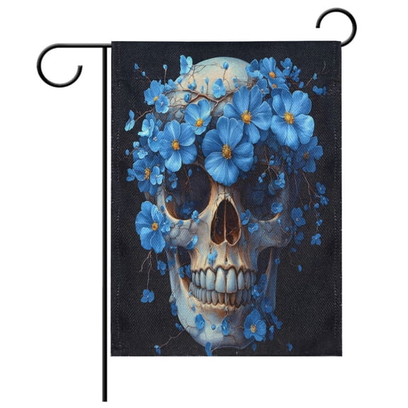 Ryvnso Skull Blue Flowers Garden Flag 12x18 Inch Double Sided Seasonal Yard Decoration