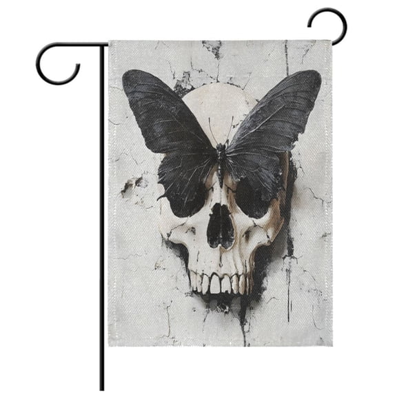 Ryvnso Skull Butterfly Pattern Garden Flag 12x18 Inch Double Sided Seasonal Yard Decoration