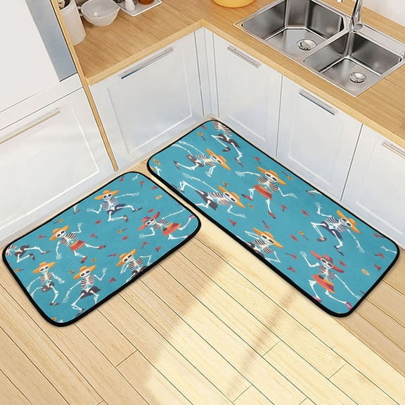Ryvnso Skull Dance Kitchen Rugs Set Non Slip Runner Mats for Dining Room