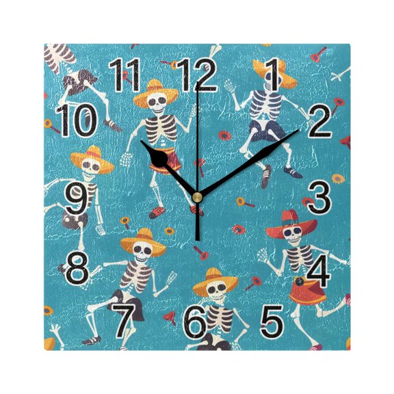 Ryvnso Skull Dance Wall Clock Square Silent Non-Ticking Battery Operated 7.78"