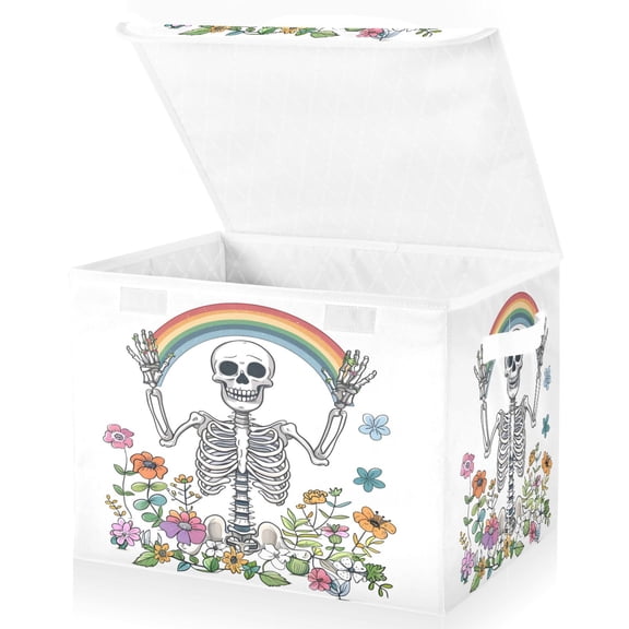 Ryvnso Skull Floral Rainbow Large Lidded Foldable Storage Baskets Cubes Boxes Lids Bin for Home