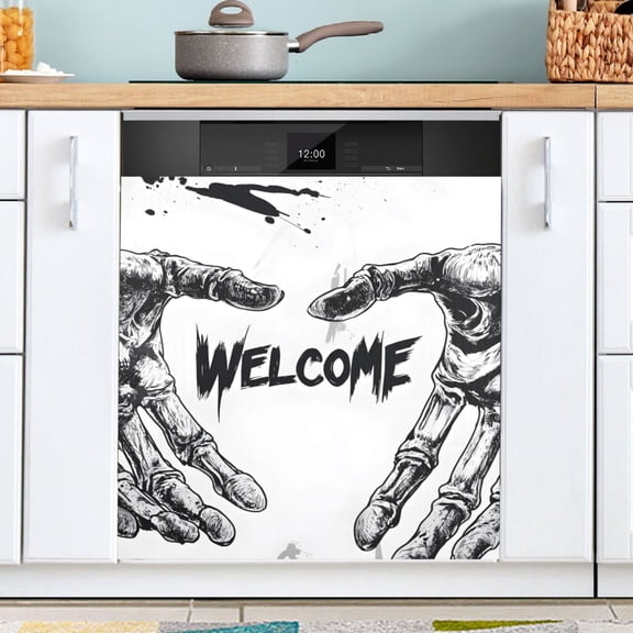 Ryvnso Skull Hand Welcome Dishwasher Magnetic Refrigerator Magnet Cover Kitchen Home Decorative 23"x26"
