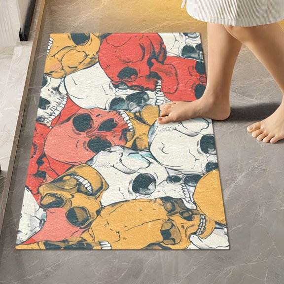 Ryvnso Skull Head Hand Drawn Bathroom Shaggy Rugs Toilet Rectangle Mat Soft Contour Rug 24"x16"