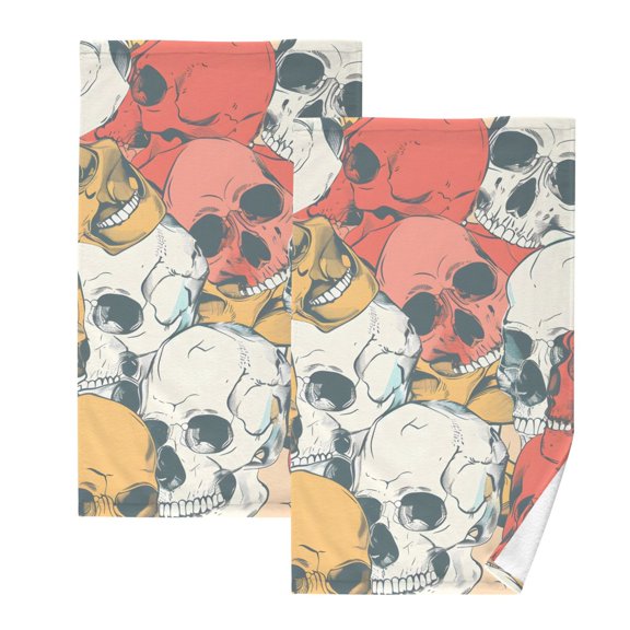 Ryvnso Skull Head Hand Drawn Cotton Hand Towels Sets Face Towel 2 PCs Bathroom Decorative